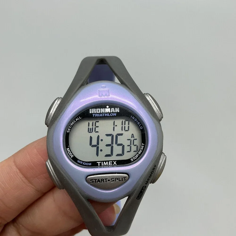 Timex Ironman T5E511 Womens Watch 33mm Gray Digital Sport Purple Bezel New Batt
